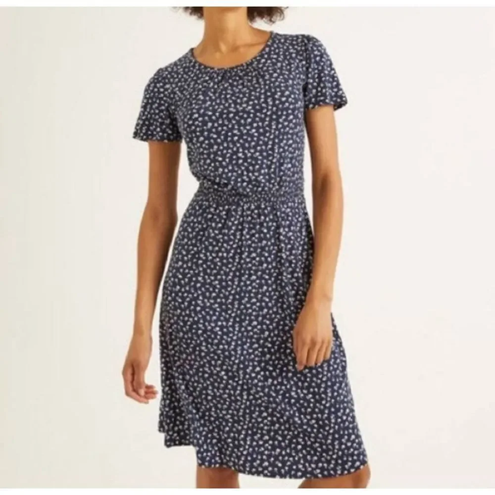 Boden Evangeline Jersey Dress Navy Ditsy Petals sz 8R